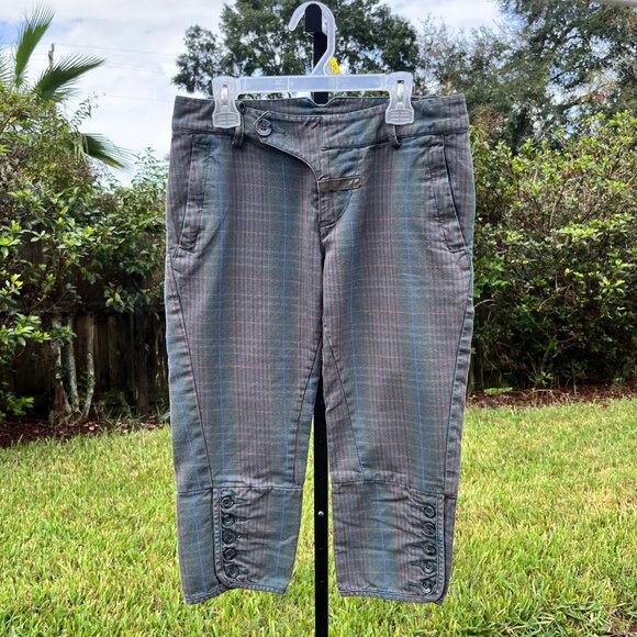 JNBY JIANGNANBUYI Designer Low Rise Plaid Chinese Streetwear Capri Pants Size S - Picture 1 of 8
